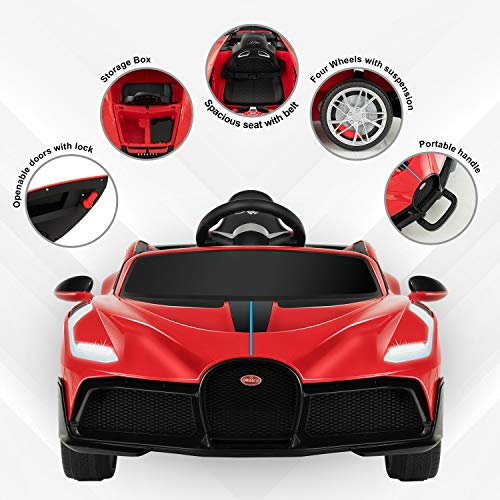 Uenjoy 12V Licensed Bugatti Divo Kids Ride On Car Electric Cars Motorized Vehicles for Kids, with Remote Control, Music, Horn, Spring Suspension, Safety Lock, Red