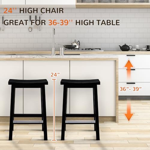 Signature Solid Wood Saddle-Seat Kitchen Counter-Height Stool, 24-Inch Height, Black - Set of 2 by Signature Fitness - Image 2