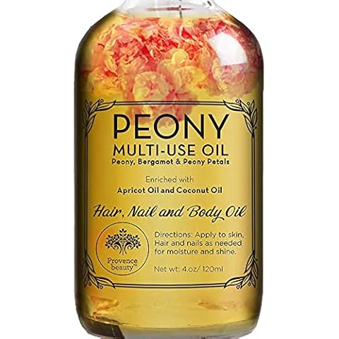 Peony Multi-Use Oil for Face, Body and Hair - Organic Blend of Apricot, Vitamin E and Sweet Almond Oil Moisturizer for Dry Skin, Scalp & Nails - Rose Petals & Bergamot Essential Oil - 4 Fl Oz Cover