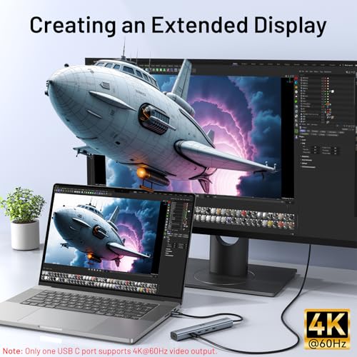 Image of 10Gbps USB C Hub with 4K@60Hz Video Display, Selore 5 Ports USB-C Splitter, C Port Data Transfer, 100W PD-in Charging, Dongle Multiport Adapter for MacBook Pro, iPad, Dell, HP, and More