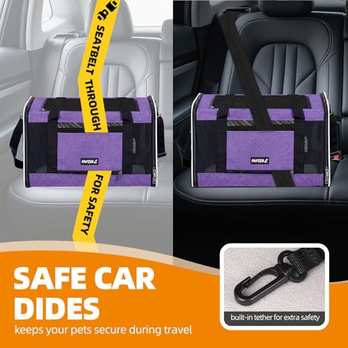 Image of Cat Carrier Soft-Sided 18x11x11 Inch Travel Bag for Medium Cats over 15lbs, Small Dog Carrier Crate Top Entry Breathable Mesh Puppy 12 Pounds, Pet Rabbit Carrying Cage Kennel Collapsible Purple