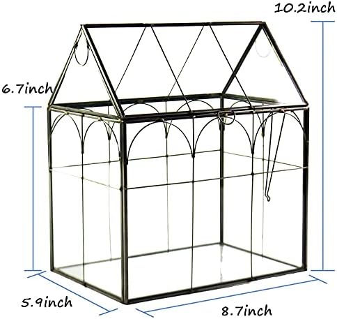 Large Tall Glass Plant Terrarium  Decorative House Glass Terrarium with Lid,Indoor Desk Tabletop Terrarium glass container for Orchid Succulent Cacti Fern Moss Housewarming Gift (Black 02)