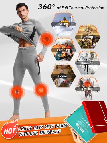 Image of romision Thermal Underwear for Men Stretch Fit, Fleece Base Layer Top & Bottom Set, Insulated Long Johns for Cold Weather Hunting