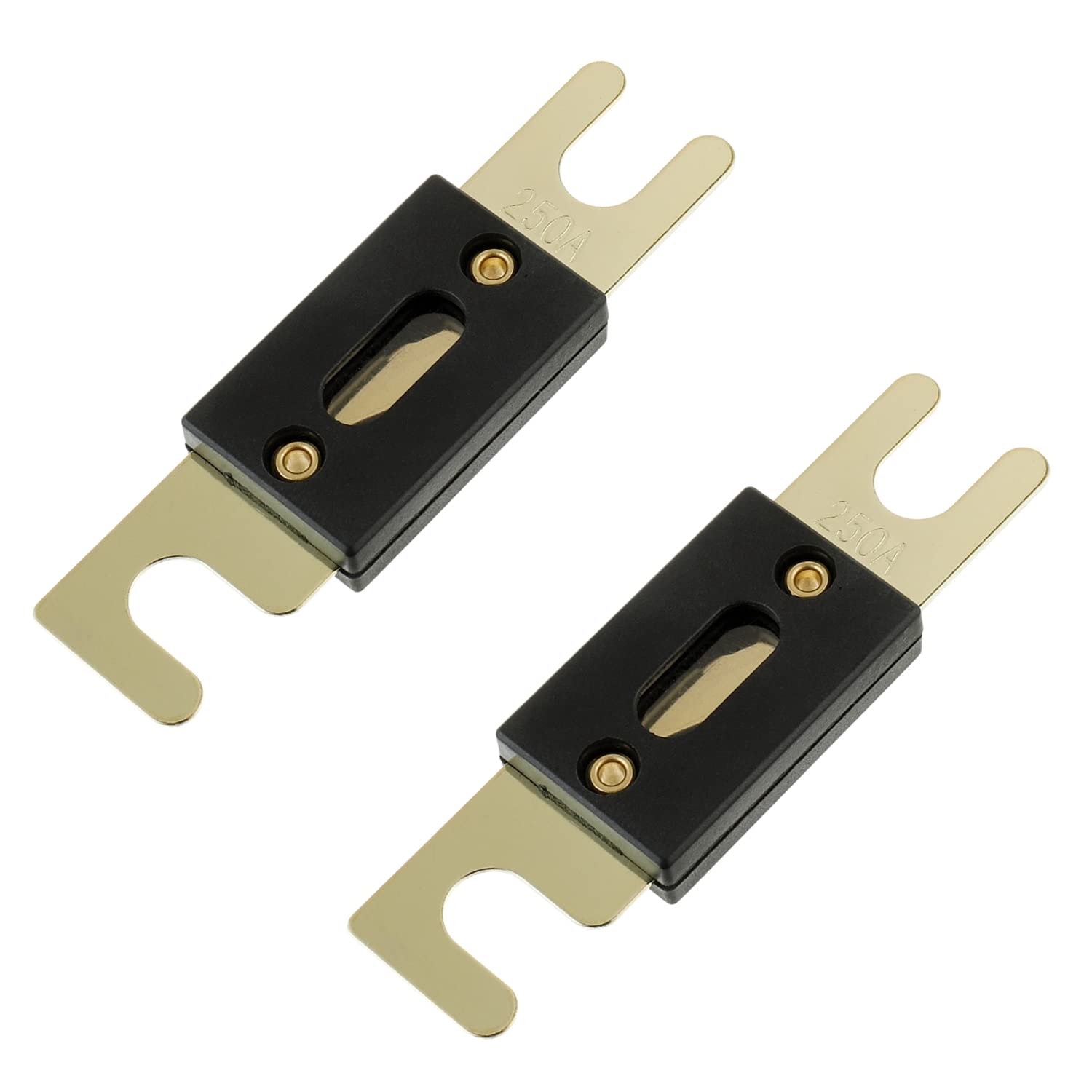 BOJACK 2 piezas 250A Clear Shell ANL Portafusibles y 2 piezas 250 Amp 32 VDC ANL Fusibles para sistema de audio y video