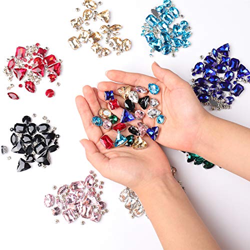 Sew On Rhinestones, 180Pcs Champagne Rhinestones Mix Shapes Sew On Glass Rhinestone Gems With Prongsfor Crafts, Clothes, Costume, Shoes, Dresses(Champagne) #TOP6