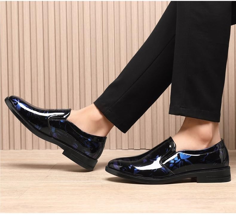 Men's Dress Shoes Slip On Round Toe Size 38-47 Patent Leather Floral Oxford Shoes Anti-Slip Low Top Wedding/Interview/Commute4