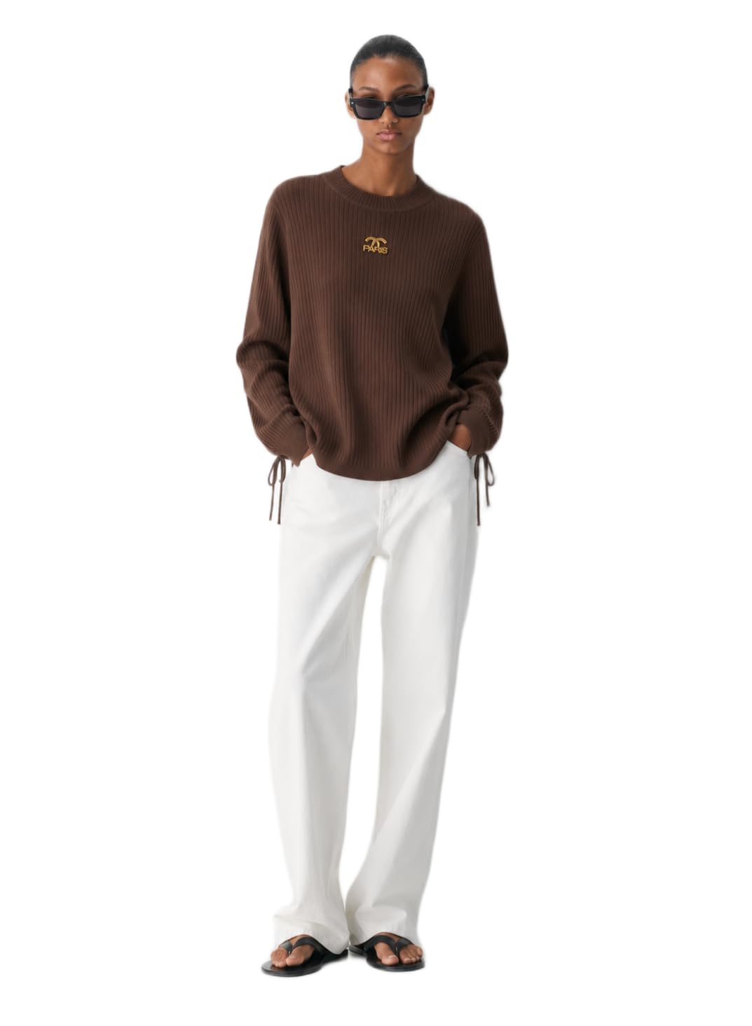 sylor Paris Crew Neck Ribbed Knit Sweater with Long Sleeves in Brown-picture-11