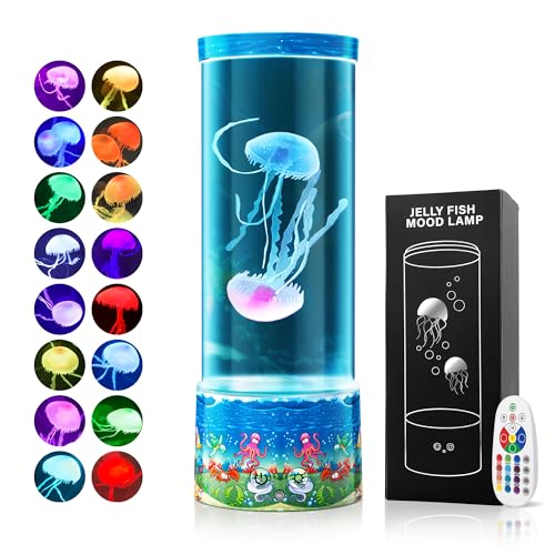Veilleuse aquarium méduse bleu océan avec motif imprimé UV et télécommande sans fil