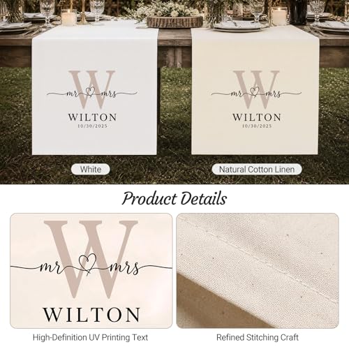 Image of Custom Table Runner Personalized Table Runner Wedding Welcome Sign Wedding Table Runner just Married Sign mr and mrs Sign Personalized Wedding Banner Linen Sweetheart Table Decor Custom Welcome Sign