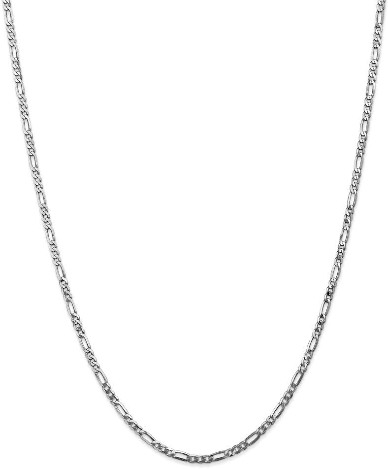 Solid 14k White Gold 2.75mm Flat Figaro Chain Necklace - with Secure Lobster Lock Clasp