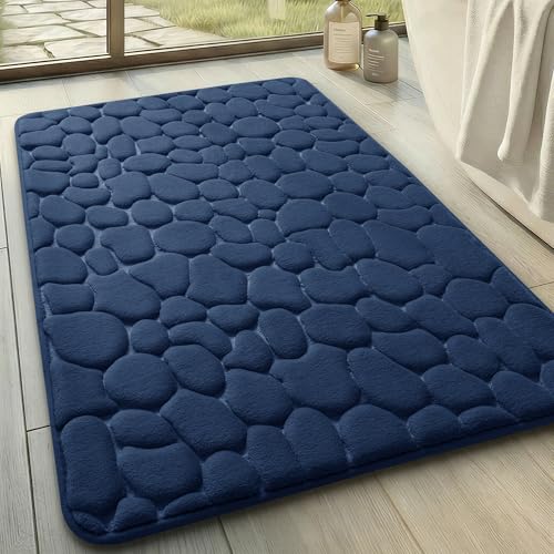 YIHOUSE Memory Foam Bath Mat Cobblestone Bathroom Rugs Super Water Absorbent Bath Mats for Bathroom Machine Washable Bath Rugs(20x32,Dark Blue) - image 1
