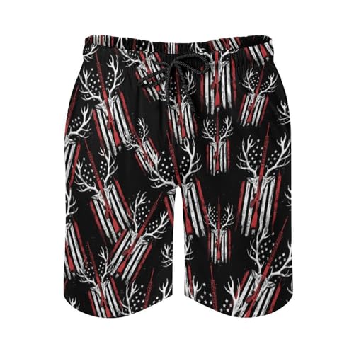 Deer Hunting U.S. Flag Mens Swim Trunks Quick Dry Beach Swimming Shorts with Mesh Lining and Pockets3