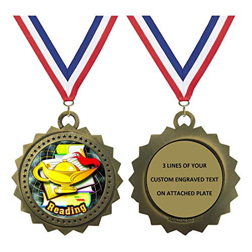 Reading Gold Large 3 Inch Engraved Medals Trophy Award Personalized Free D03-FCL424 1PK
