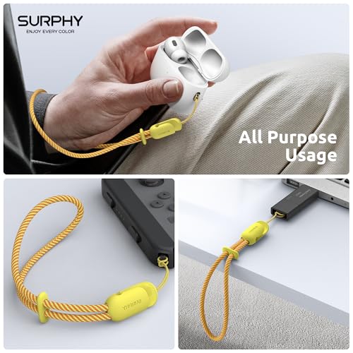 Image of SURPHY 2 Pack Phone Lanyard, Phone Wrist Strap for Case, Camera Wrist Strap | Ultra-Light 2-Color Braided Phone Strap, Cellphone Charm Strap, Anti-Lost Wrist Lanyard for Women and Men, Yellow Gray
