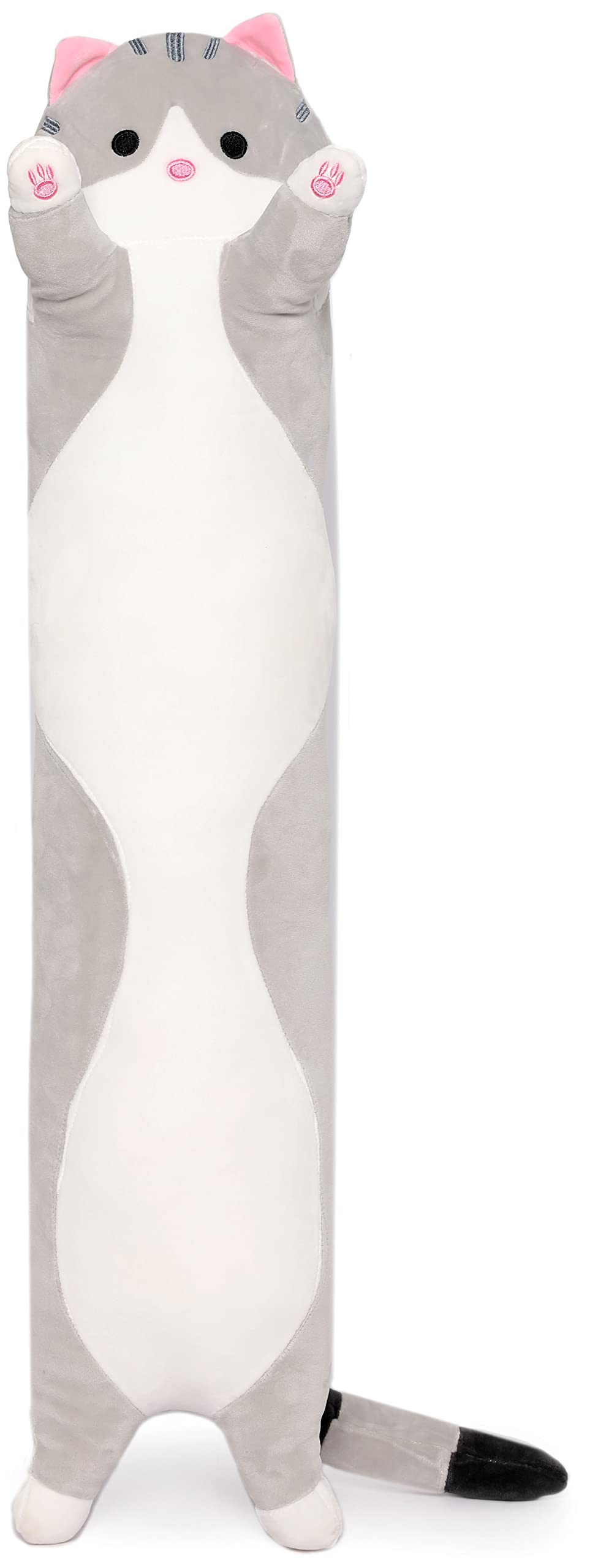 Lanmore Cartoon Animal Pillow Cute Animal Plush Stuffed Animal Long Pillow Gifts for Kids Girls Girlfriend 35.4 inches (cat Pillow Grey) - Cat Pillow Grey