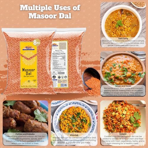 Image of Rani Masoor Dal (Indian Red Lentils) Split Gram 128oz (8lbs) 3.63kg x Pack of 5 (Total 40lbs) Bulk ~ All Natural | Gluten Friendly | NON-GMO | Kosher | Vegan | Indian Origin