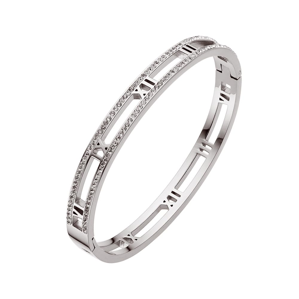 AIKESIWAIRoman Numeral Series Hollow Carved Bracelet - Fashionable Women's Three-Color Roman Bracelet, 59 mm, Metal