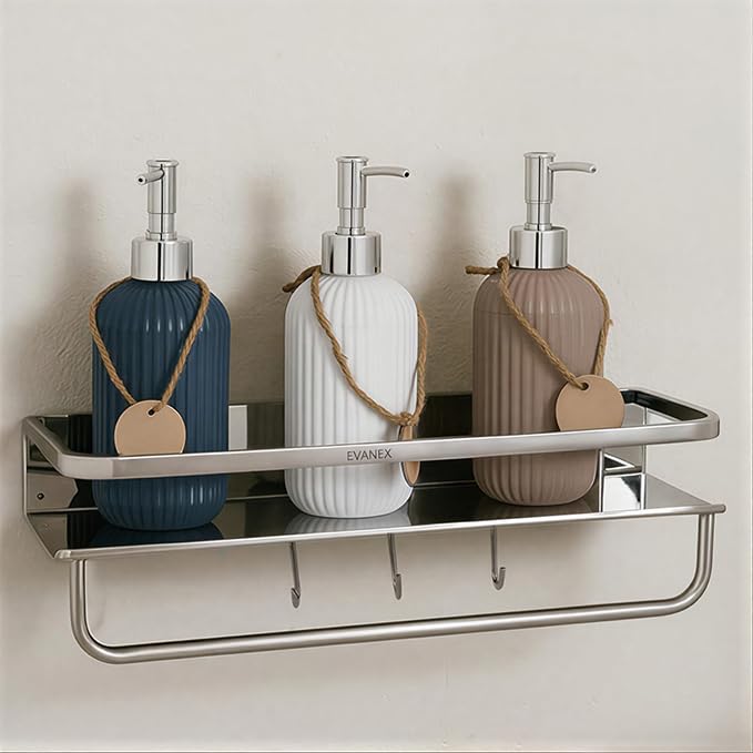 Image of EVANEX Multipurpose Shelf Bathroom Organizer 5x15 Inch 304 Grade Stainless Steel Bathroom Racks and Shelves | Wall Shelf for Bathroom Accessories Set | Storage Shelves and Racks