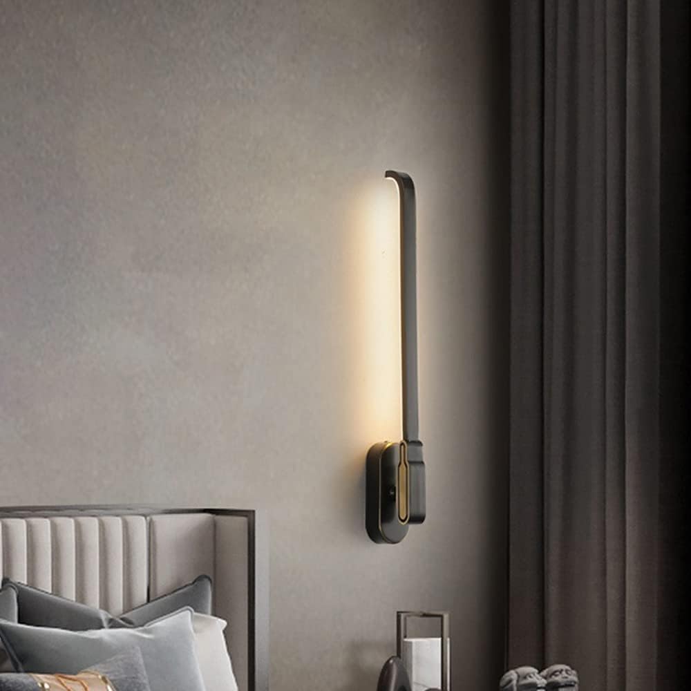 ASerZenith Led Wall Lamp, All-Copper Chinese 丨Long Living Room Wall Light E27丨 Art Wall Sconces丨Black Rubbed Gold Sconces丨Bedroom Bedside Wall Mount Fixtures(Dark-A)