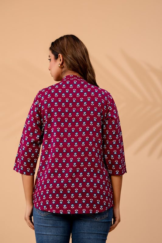 Image of Women's Cotton Printed Kurta Top | 3 /4 Sleeve Straight Kurti Casual Outings