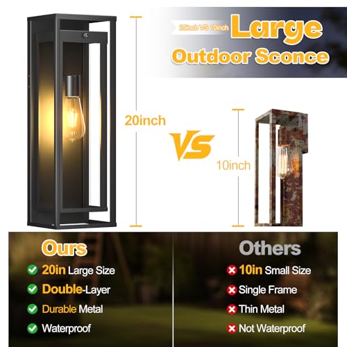 Image of 20in Large Outdoor Wall Light Dusk to Dawn Sconce Exterior Lighting Fixture