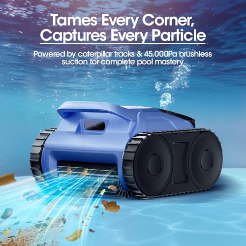 Image of Cordless Robotic Pool Vacuum, Pool Cleaner with Track Drive & Sonar, 180W Brushless Motor, Wall & Waterline Climbing, 150-Min Inground & Above-Ground Pools up to 2150 Sq. Ft.