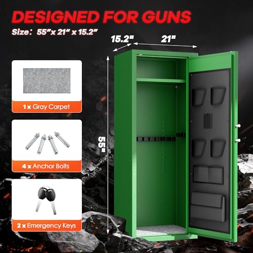 Image of Bonusall 12-15 Gun Safe for Rifles, Large Rifle Safe for 9 Rifles & 4 Pistols with Digital Keypad, Anti-Pry Steel Cabinet, Adjustable Shelves & Dual Alarm for Home-Green