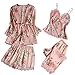 HULKY Ensemble Pyjama Femmes Sexy Dentelle 5Pcs Chic Peignoir Pyjama Ensemble De Cinq Dentelle Robe Nuisette Vêtements De Pyjama, Chemise De Nuit Comfy Flatteur Chemise De Nuit À Manches Longues