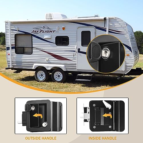 Image of RV Entry Door Lock Travel Trailer: Paddle Deadbolt Door Locks for Travel Trailers with 4 Camper Keys,100% Metal Door Latch for Camper