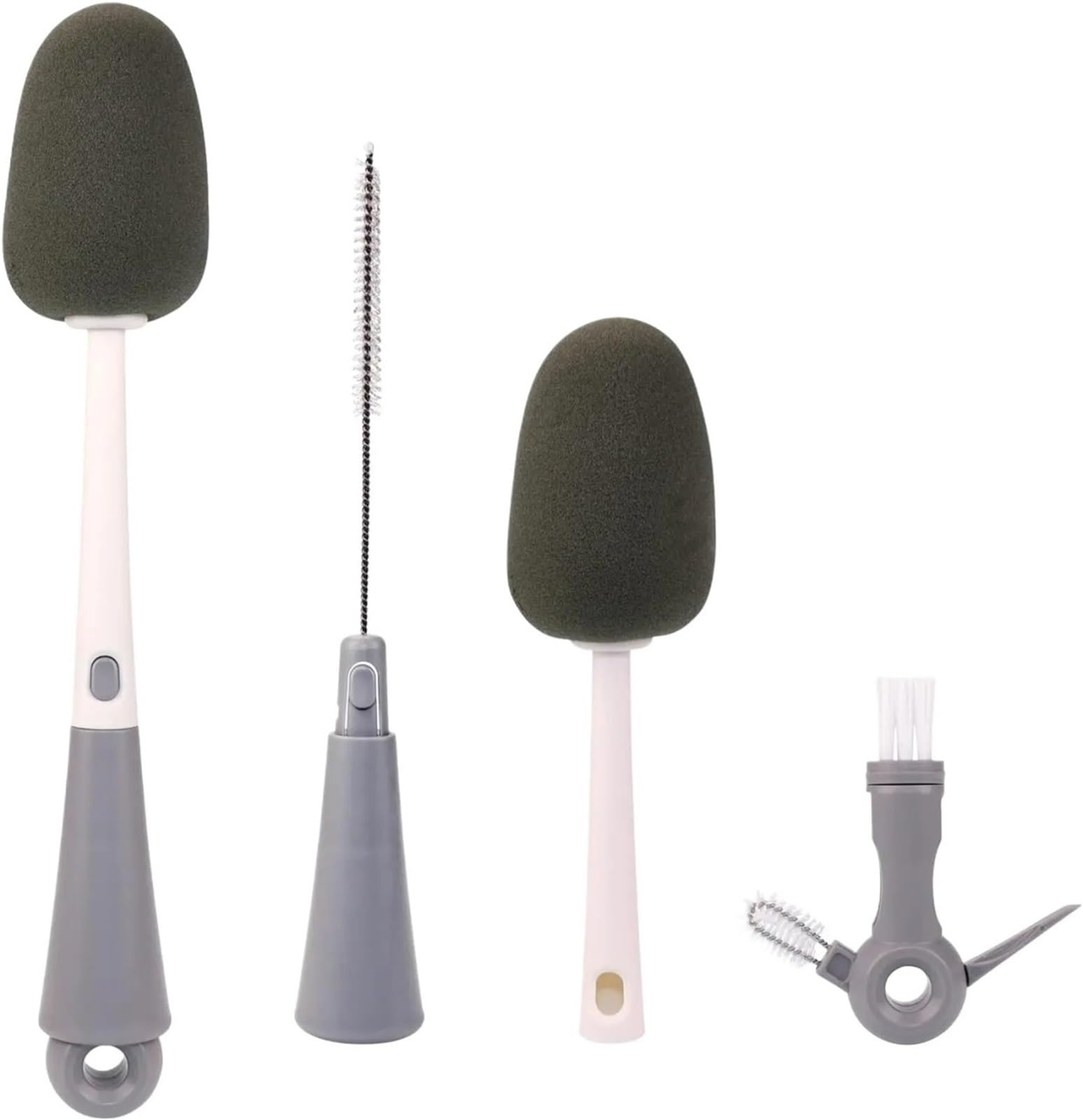 Lot de brosses pour biberons 5 en 1 avec éponge à paille et goupillon crevasse gris