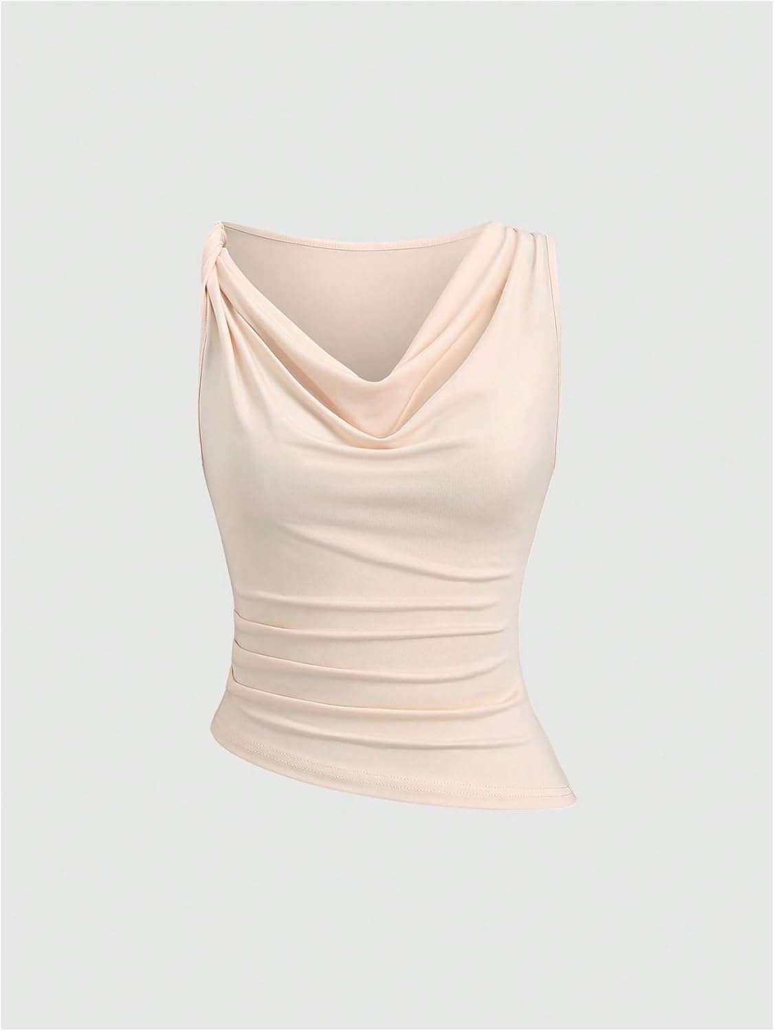 WDIRARA Women's 3 Pack Draped Cowl Neck Tank Tops Ruched Sleeveless Asymmetrical Fitted Tops - Image 3