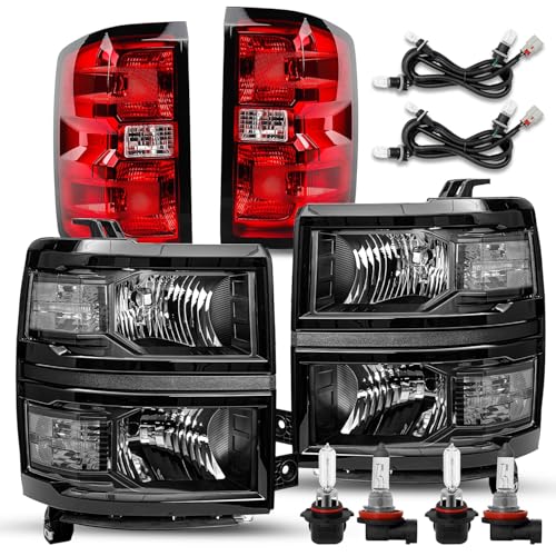 Image of TUSDAR Upgraded Lens Headlight and Tail Light Assembly Fit for 2014 2015 Chevy Silverado 1500 Pickup Truck OE Style Halogen Lamps Replacement Black Housing Clear /Driver & Passenger Side w /Bulbs