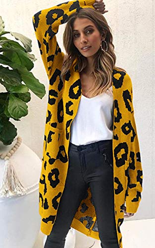 image for Angashion Women's Long Sleeves Leopard Print Knitting Cardigan Open Fr