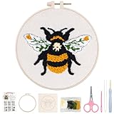 Nuberlic Punch Needle Kit for Beginners Cute Bee Pattern DIY Hoop Embroidery Punch Needle Starter Craft Set with Pre-Printed Fabric, Yarn, Frame & Tools Step-by-Step Introduction