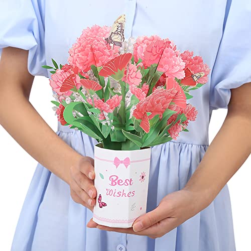 Cartes pop-up 3D avec bouquet de fleurs en papier - Cadeau d'anniversaire - Carte de vœux pour femmes, filles, épouse, maman, amoureuse, amie ou camarade de classe (bouquet d'œillets) Cover