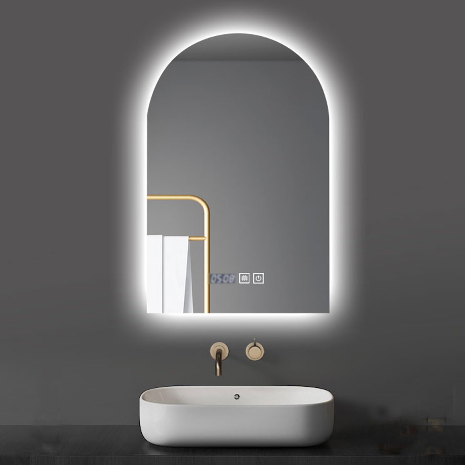 Miroir mural anti-buée de bain connecté avec température réglable
