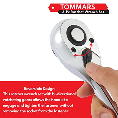 Tommars 1/4" 3/8" 1/2" Ratchet Drive Wrench Set, 72-Tooth Quick-Release Ratchets Socket Wrenches, Reversible #TOP6
