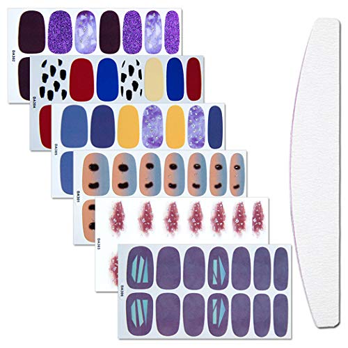 WOKOTO 6 Sheets Adhesive Nail Wraps Decals Strips Set with 1Pc Nail File Ombre Design Nail Art Polish Stickers Tips Manicure Kit for Women