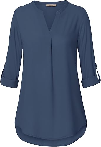 Miniatura 2 de Timeson - Blusa informal de chifón para mujer, blusa con cuello en V y manga 34