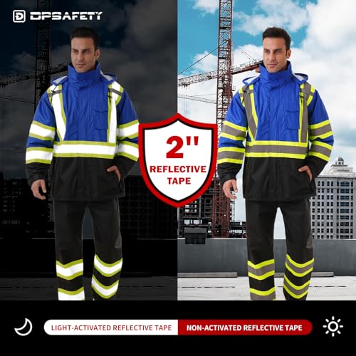 Image of Hi Vis Safety rain Jacket,Reflective Class 3 Rain coat with Inner Mesh Lining and Pockets High Visibility Waterproof work Rain Suits for men&women(Blue,LG /XL)