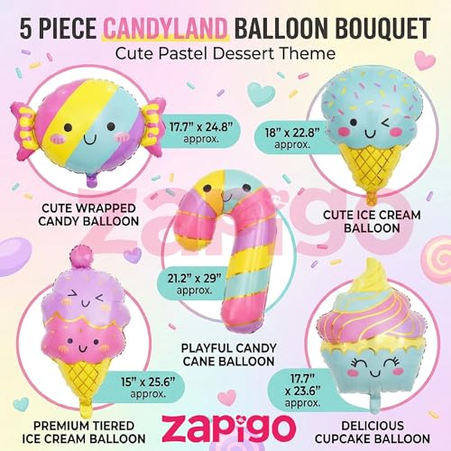 Image of Balloonistics Sweet Tooth Candy Theme Happy Birthday Balloon Bouquet Pack Of 5