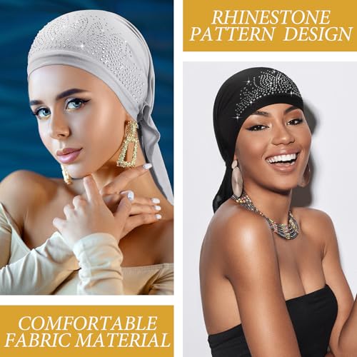 Image of Geyoga 6 Pcs Chemo Headwear for Women Pre-tied Head Scarf Headwrap, Classic | Sequin Pre Tied Head Wraps, Stretchy Turban Cap, Cancer Patients, Daily Wear