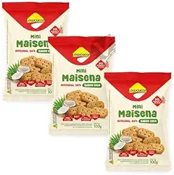 Biscoito Mini Maisena Coco Integral Diet, Zero Lactose Lowçucar contendo 3 pacotes de 100g cada