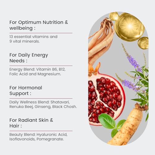 Image of Neuherbs Multivitamin Tablets for Women 60 Count | True Vitamin Women Multivitamin with Vitamin C, B12, D, Iron, Zinc & Magnesium | Supports Energy, Skin, Hair & Overall Health