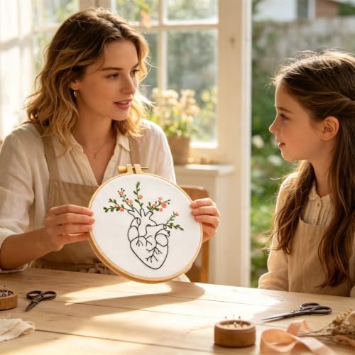 Image of Armindou Flowers Embroidery Kits for Beginners Adults, Hand Embroidery Set Needlepoint Kits, Floral Stamped Cross Stitch Kits for Beginners Adults, 3 Embroidery Hoops, Fabric (Attached Video Tutorial)