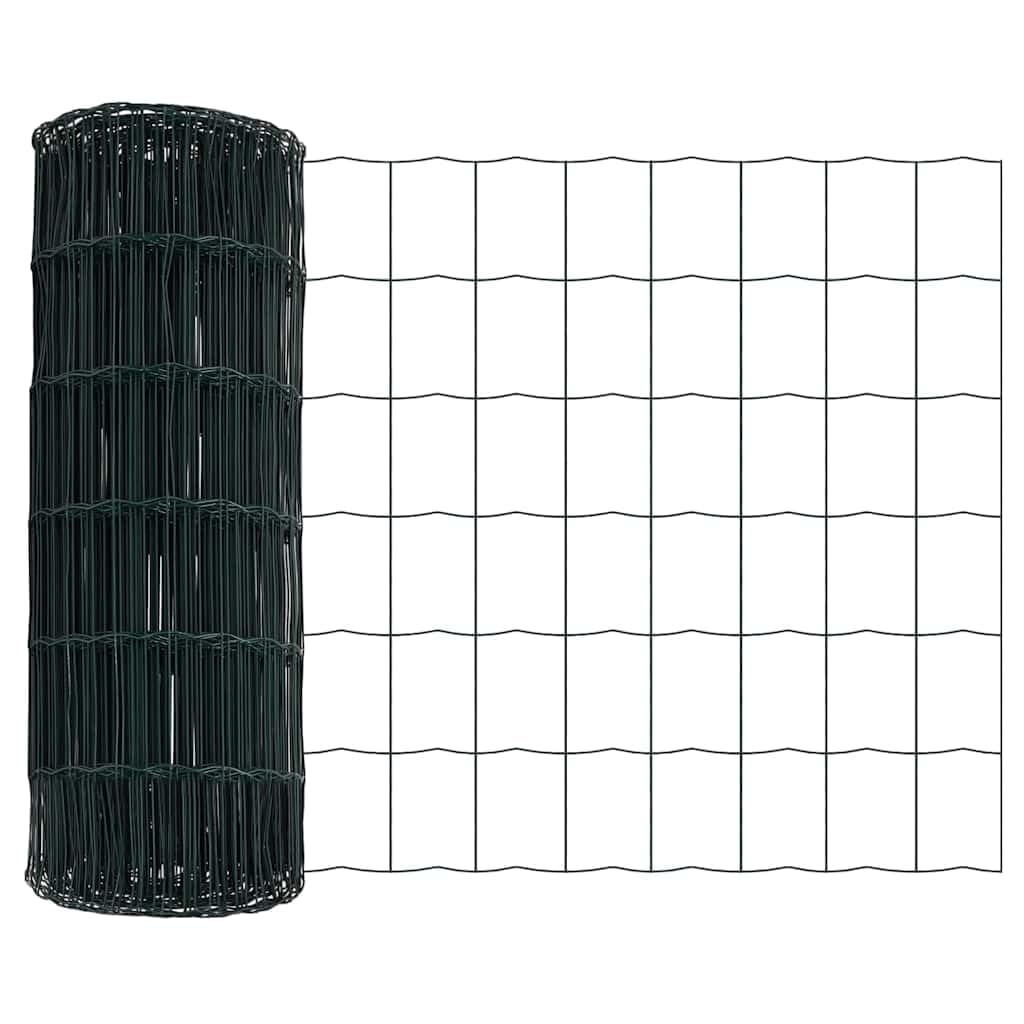 Zaun mit Pfosten Grün Stahl und PVC 0,4 x 50 m Gartenzaun Sichtschutz Zaunelement Gittermatte Doppelstabmatte Maschendraht für Terrasse und Grundstück Begrenzung und Einzäunung