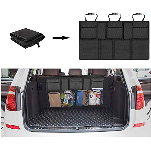 Image of EldHus Rear Car Organizer Storage Trunk Back Seat Organizer Car Backseat Organizer Storage with Pockets, Cloth, Black