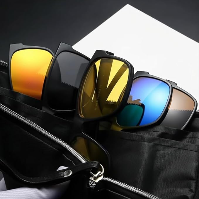 Image of 5 in1 Non Polarized Magnetic Clipon Rectangular UV Protected Sunglasses Eye Glasses With 400 Night draving Men Women Unisex