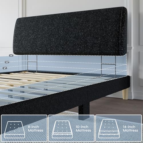 Image of Pinmoco 4.7 inch Upholstered Headboard for Full Size Bed, Height Adjustable and Ergonomic Headboard, Easy Assemble, Sturdy and Durable, Starry Night Black