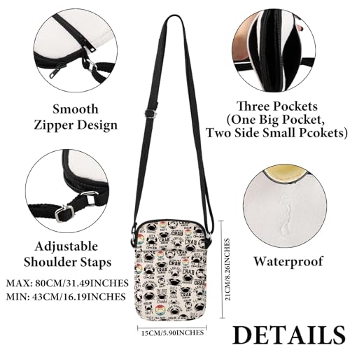 VAMSII Crab Lover Gift Crab Design Crossbody Bag Crab Eating Travel Bag Seafood Lover Gift2